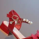 Kids Girl Lace Bowknot Pearl Diamond Open-Toed Sandals Shoes