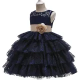 Toddler Girls Bow Tie Flower Lace Mesh Multi-Layers Gowns Dress