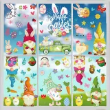 9PCS Easter Window Stickers Flower Gnomes Rabbit Egg Decals Static Clings