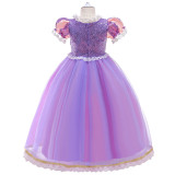 Toddler Girls Lace Sequins Short Sleeves Princess Dress