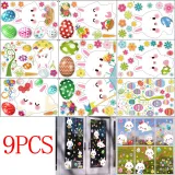 9PCS Easter Window Stickers Bunny Egg Flower Glass Door Decals Fridge Static Clings