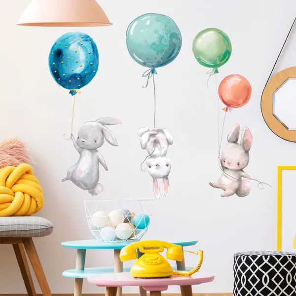 Easter Cartoon Bunny Balloon Colourful Wall Stickers Removable Decals