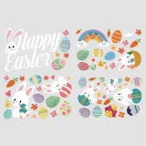9PCS Easter Window Stickers Bunny Egg Rainbow Flower Decals Static Clings