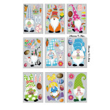 9PCS Easter Window Stickers Flower Gnomes Rabbit Egg Decals Static Clings