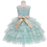 Toddler Girls Bow Tie Flower Lace Mesh Multi-Layers Gowns Dress