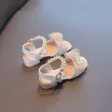 Kids Girl Lace Bowknot Pearl Diamond Open-Toed Sandals Shoes
