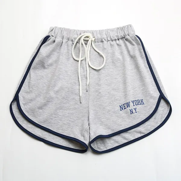 Women's Printed Wide Leg Pants Drawstring Sports Casual Shorts