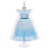 Toddler Girls Blue Sequins Princess Mesh Dress With Cloak
