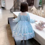 Toddler Girls Sequins Princess Long Sleeve Blue Mesh Dress