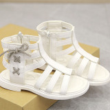 Kid Girl Pure Color Gladiator Zip Sandals Shoes