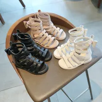 Kid Girl Gladiator Bowknot Velcro Zip Open-Toed Sandals Shoes
