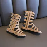 Kid Girl Gladiator Bowknot Strappy Zip Open-Toed Sandals Shoes