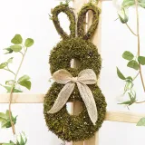Easter Bunny Spring Wreath with Ribbon Bow for Front Door Wall Decoration