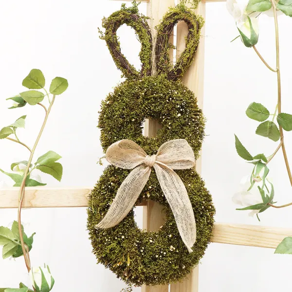 Easter Bunny Spring Wreath with Ribbon Bow for Front Door Wall Decoration