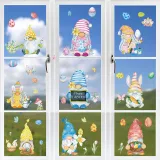 9PCS Easter Window Stickers Bunny Egg Gnomes Chicken Decals Static Clings