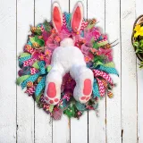 Easter Rabbit Front Door Wreath Thief Bunny Butt with Ears Garland Wall Decoration