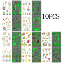 10PCS Noctilucence Easter Temporary Egg Bunny Tattoos Stickers