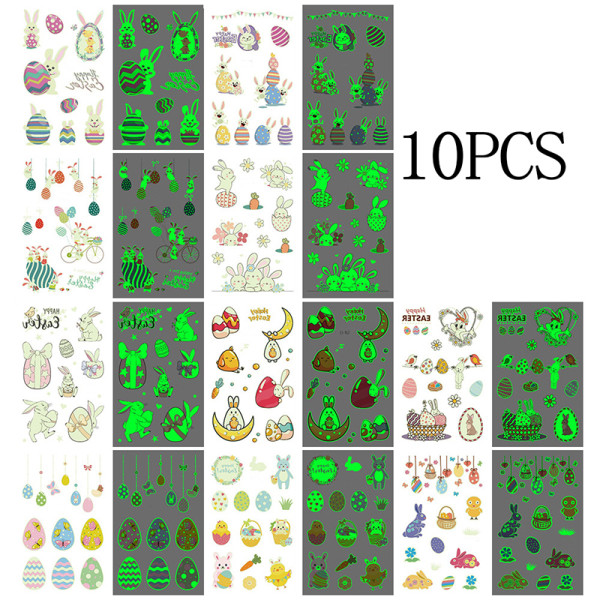 10PCS Noctilucence Easter Temporary Egg Bunny Tattoos Stickers