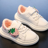 Toddler Kids White Strawberry Flat PU Leather Sports Sneakers Shoes