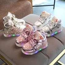 LED Light Kids Shoes Stars Bowknot Running Ligthweight Sport Sneakers Shoes