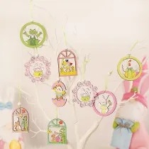 Easter Wooden Rabbit Egg Chick Ornament Tree Decorations Table Accessories