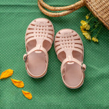 Kid Girl Pure Color Woven Cut Out Soft Bottom Sandals Shoes