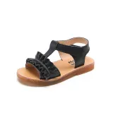Kid Girl Pure Color Ruffles Open-Toed Soft Bottom Velcro Sandals Shoes