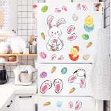 Easter Window Stickers Bunny Footprint Egg Glass Door Decals Fridge Clings Decoration