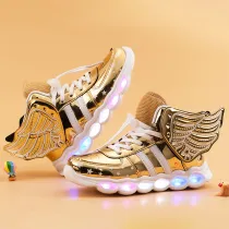 Toddler Kids LED Light Bright Leather Upper With Wings Sneakers Shoes