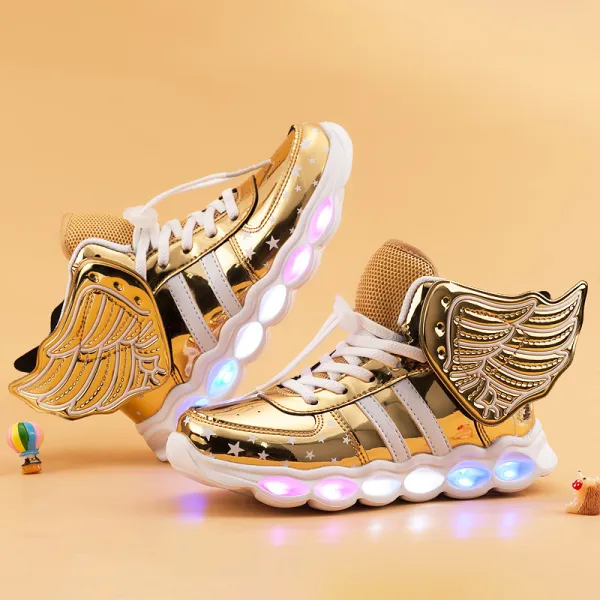 Toddler Kids LED Light Bright Leather Upper With Wings Sneakers Shoes