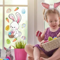 Easter Window Stickers Bunny Footprint Egg Glass Door Decals Fridge Clings Decoration