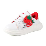 Toddler Kids White Strawberry Flat PU Leather Sports Sneakers Shoes