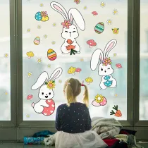 2PCS Easter Window Stickers Rabbit Egg Mushroom Flower Fridge Static Clings
