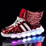 Toddler Kids LED Light Bright Leather Upper With Wings Sneakers Shoes