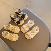 Kid Girl Bowknot Open-Toed Soft Bottom Velcro Sandals Shoes