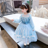 Toddler Girls Sequins Princess Long Sleeve Blue Mesh Dress