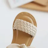 Kid Girl Bowknot Open-Toed Weave Soft Bottom Velcro Sandals Shoes
