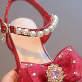 Kids Girl Lace Bowknot Pearl Diamond Open-Toed Sandals Shoes