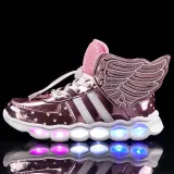 Toddler Kids LED Light Bright Leather Upper With Wings Sneakers Shoes