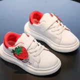Toddler Kids White Strawberry Flat PU Leather Sports Sneakers Shoes