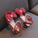 Kids Girl Lace Bowknot Pearl Diamond Open-Toed Sandals Shoes