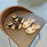 Kid Girl Pure Color Ruffles Open-Toed Soft Bottom Velcro Sandals Shoes