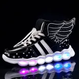 Toddler Kids LED Light Bright Leather Upper With Wings Sneakers Shoes