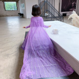 Toddler Girls Princess Long Sleeve Purple Mesh Dress With Cloak