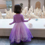 Toddler Girls Princess Long Sleeve Purple Mesh Dress With Cloak