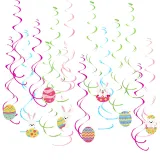 Happy Easter Banner Cake Fork Rabbit Hanging Swirl Foil Ceiling Decoration Balloon Set