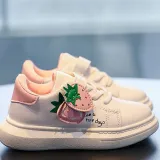 Toddler Kids White Strawberry Flat PU Leather Sports Sneakers Shoes