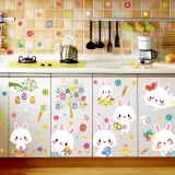 9PCS Easter Window Stickers Bunny Egg Flower Glass Door Decals Fridge Static Clings