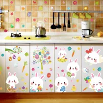 9PCS Easter Window Stickers Bunny Egg Flower Glass Door Decals Fridge Static Clings