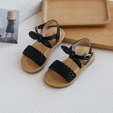 Kid Girl Bowknot Open-Toed Weave Soft Bottom Velcro Sandals Shoes